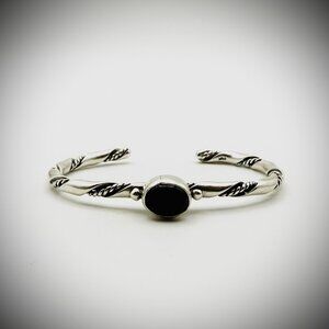 Sterling Twisted Rope Black Onyx Cuff Bracelet 6" 14g